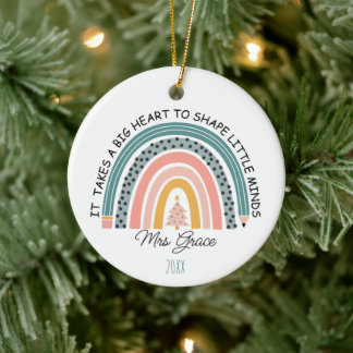personalised teacher rainbow Christmas, Custom Ceramic Tree Decoration