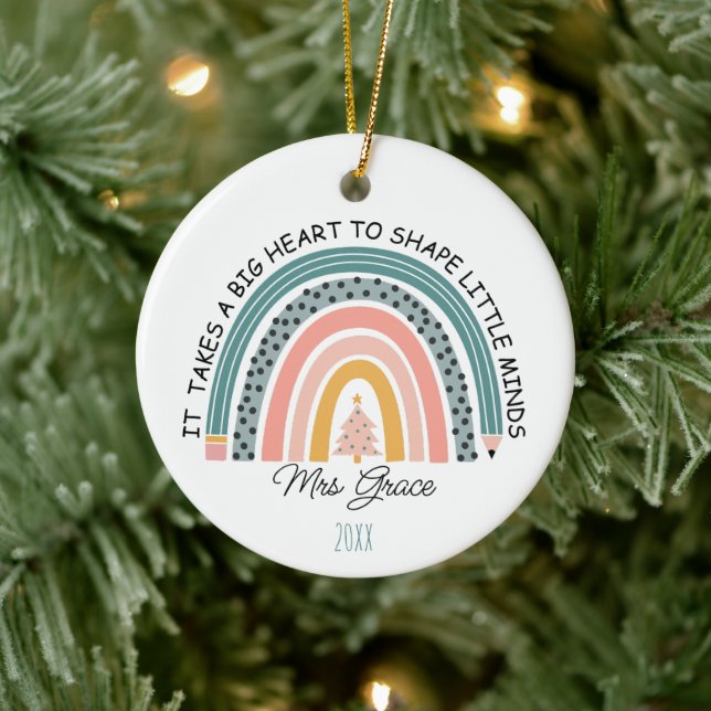 personalised teacher rainbow Christmas, Custom Ceramic Tree Decoration (Tree)