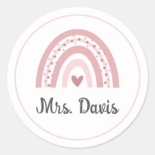 Personalised Teacher Rainbow Name Round Sticker