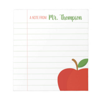 Personalised Teacher Red Apple Notepad