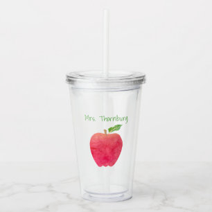 Personalised Teacher Red Watercolor Apple Acrylic Tumbler