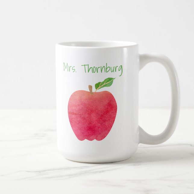 Personalised Teacher Red Watercolor Apple Teachers Coffee Mug (Right)