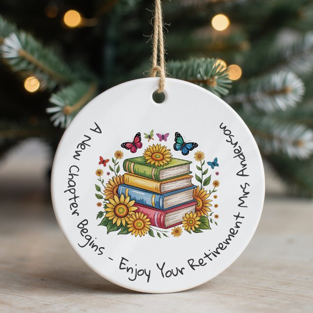 Personalised Teacher Retirement New Chapter Ceramic Tree Decoration (Creator Uploaded)