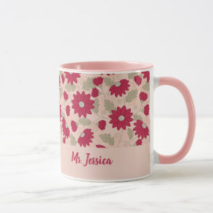 Personalised teacher’s gift, pink daisies mug