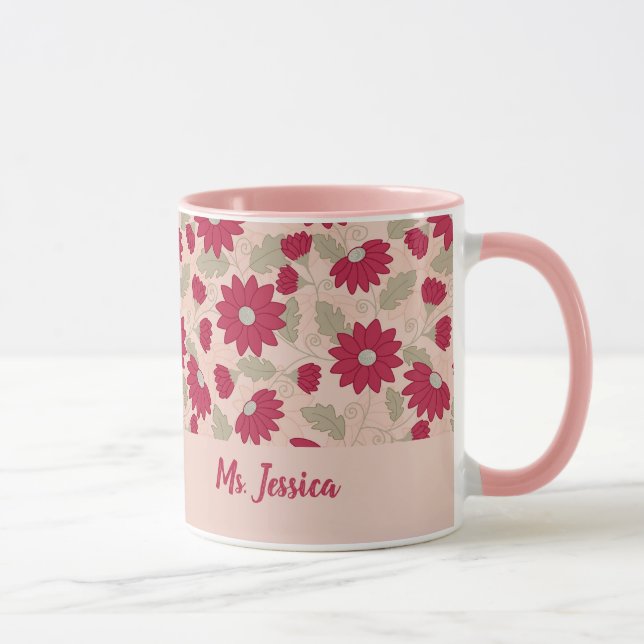 Personalised teacher’s gift, pink daisies mug (Right)