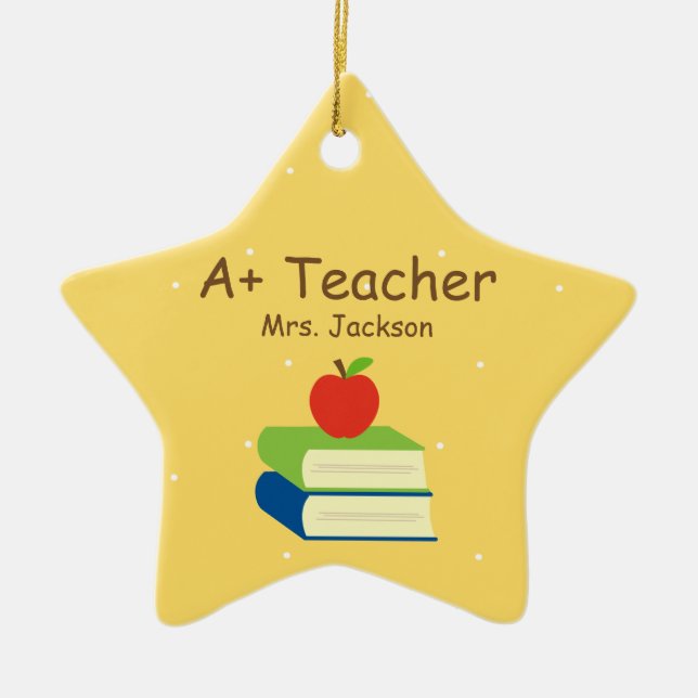 Personalised Teacher School Books and Apple Ceramic Tree Decoration (Front)