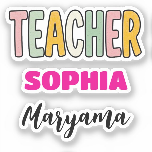 Personalised Teacher Text + Cute Name | Colourful  (Front)