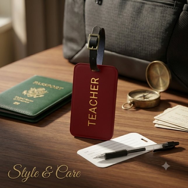 Personalised Teacher Text Statement Maroon Luggage Tag (Personalized Teacher Text Statement Maroon Luggage Tag)