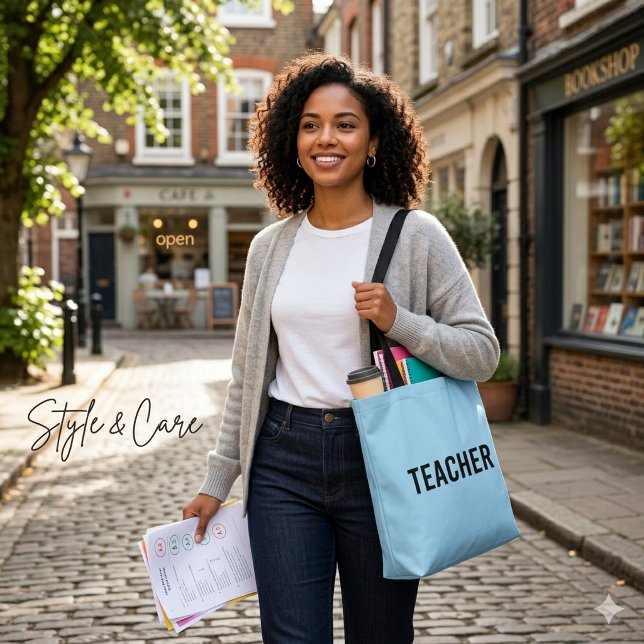 Personalised Teacher Text Statement Sky Blue Tote Bag (Personalized Teacher Text Statement Sky Blue Tote Bag)