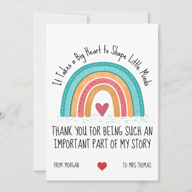 Personalised Teacher Thank You Card – Rainbow Quot (Front)