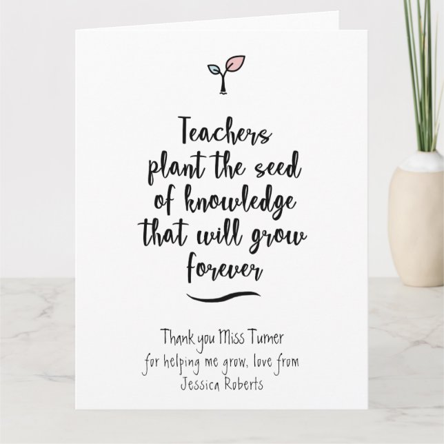 Personalised Teacher 'Thank you' Card with quote (Front)