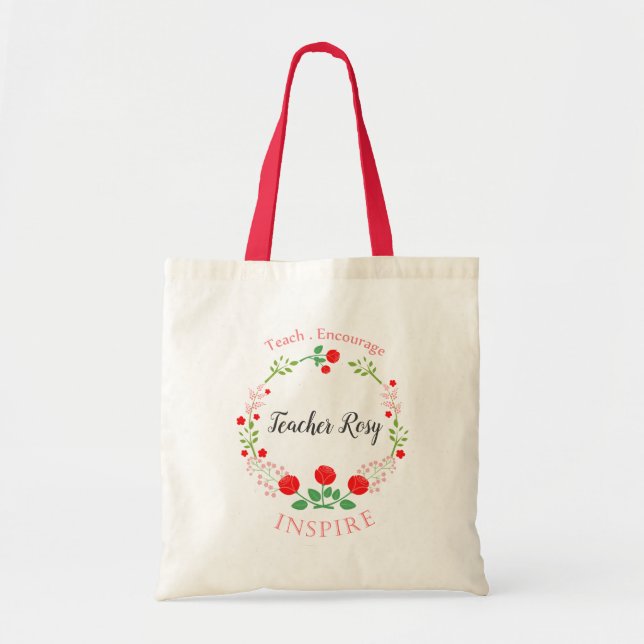 Personalised Teacher Tote Bag (Flower Frame) (Front)