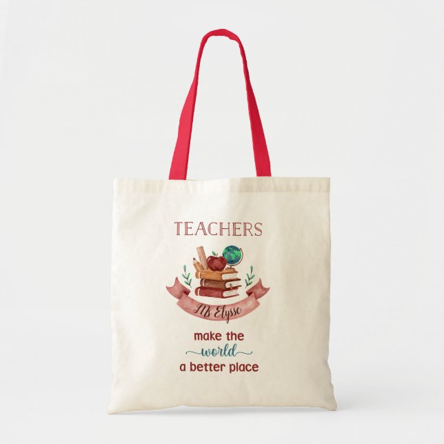 Personalised Teacher Tote Bags (Book & Apple) (Front)