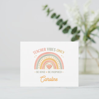 Personalised Teacher Vibes Only Note Card