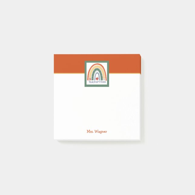 Personalised Teacher Vibes Rainbow Pencil Post-it Notes (Front)