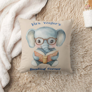 Personalised Teacher Watercolor Elephant Reading Cushion