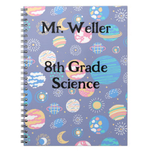 Personalised teacher with planets on navy blue notebook