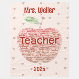 Personalised Teacher Word Art Apple Gift Fleece Blanket