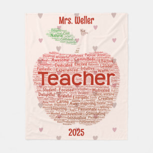 Personalised Teacher Word Art Apple Gift  Fleece Blanket
