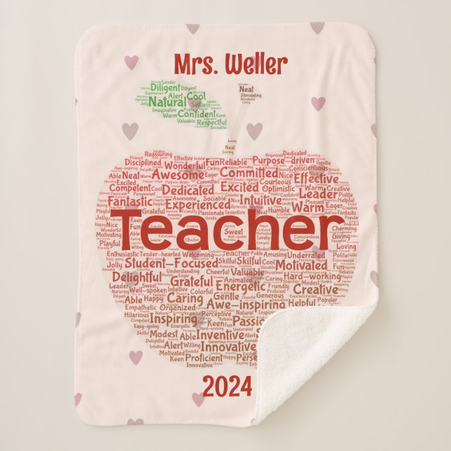 Personalised Teacher Word Art Apple Gift  Sherpa Blanket (Front)