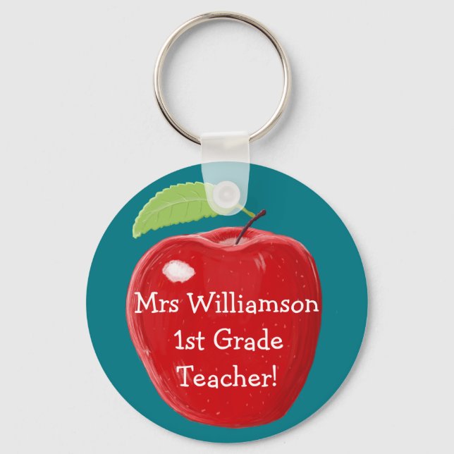 Personalised Teacher's Apple Painting Key Ring (Front)