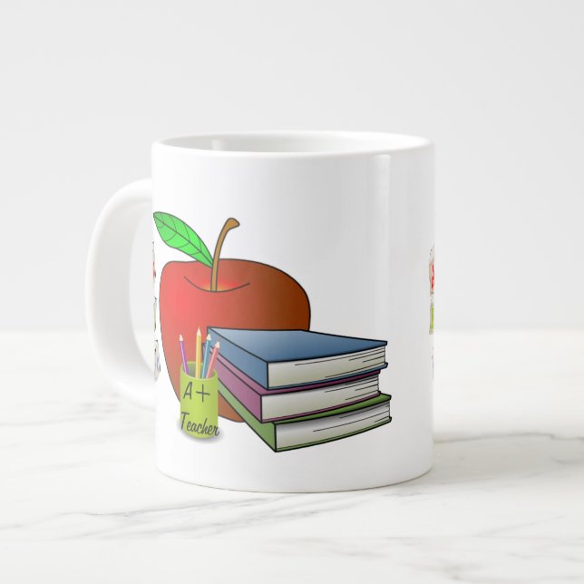 Personalised Teacher's Books & Apple Large Coffee Mug (Front Left)