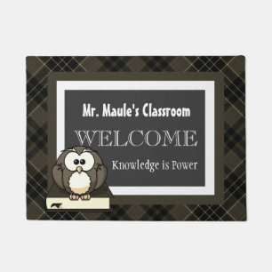 Personalised Teachers Brown Plaid Welcome Doormat