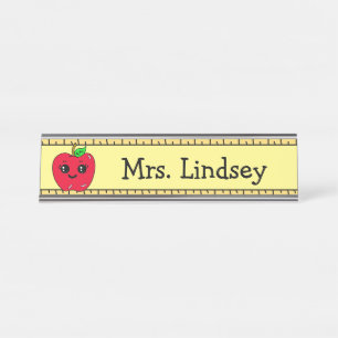 Personalised Teacher's Cartoon Apple and Ruler Desk Name Plate