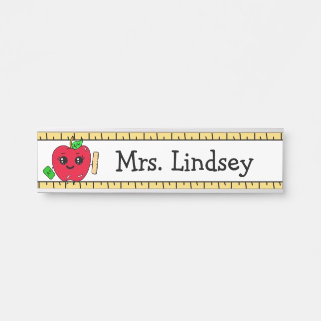 Personalised Teacher's Cartoon Apple and Ruler Door Sign (Front)