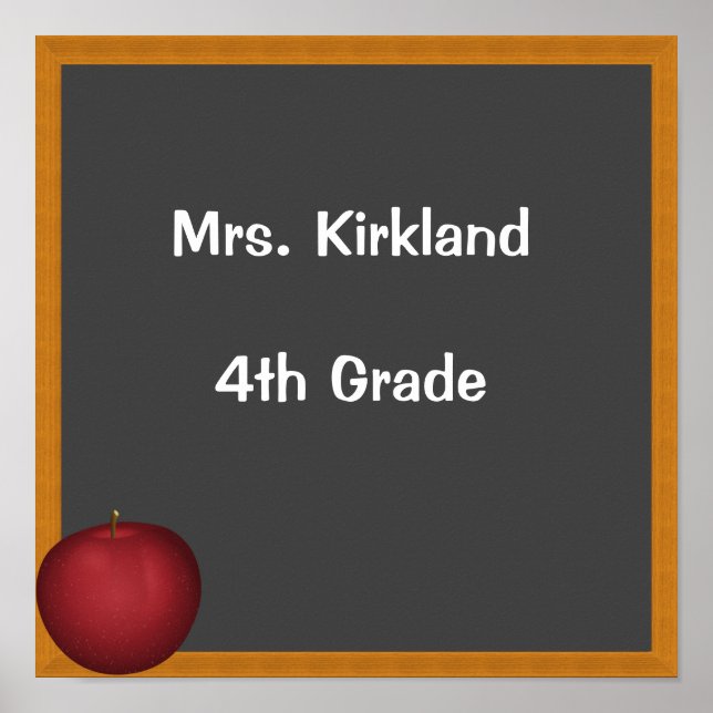 Personalised Teachers Chalkboard with Apple Poster (Front)