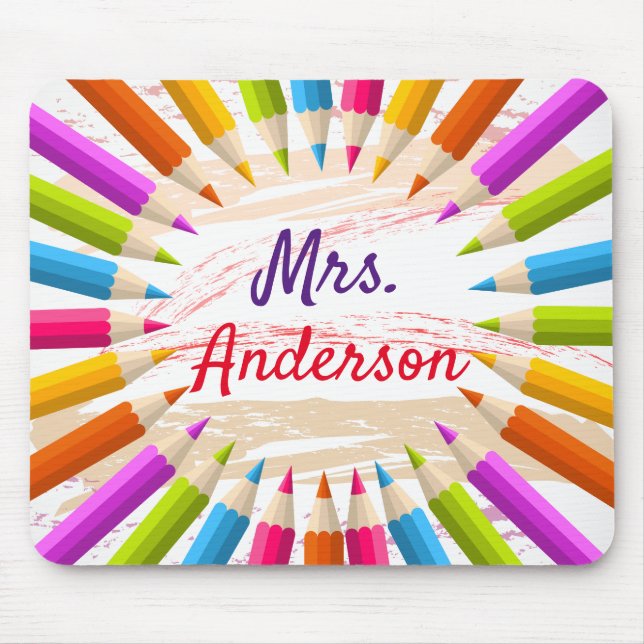 Personalised Teacher's Colorful Pencils Mouse Mat (Front)