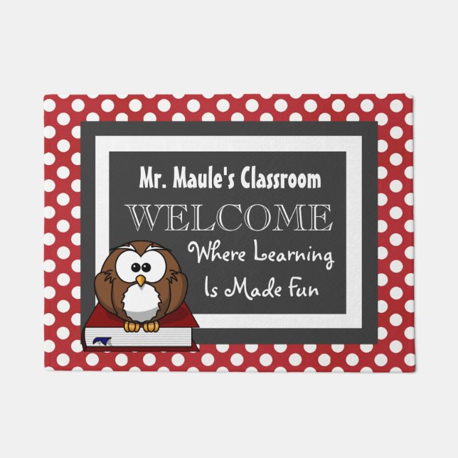 Personalised Teachers Fun Polka Dots Welcome Doormat (Front)