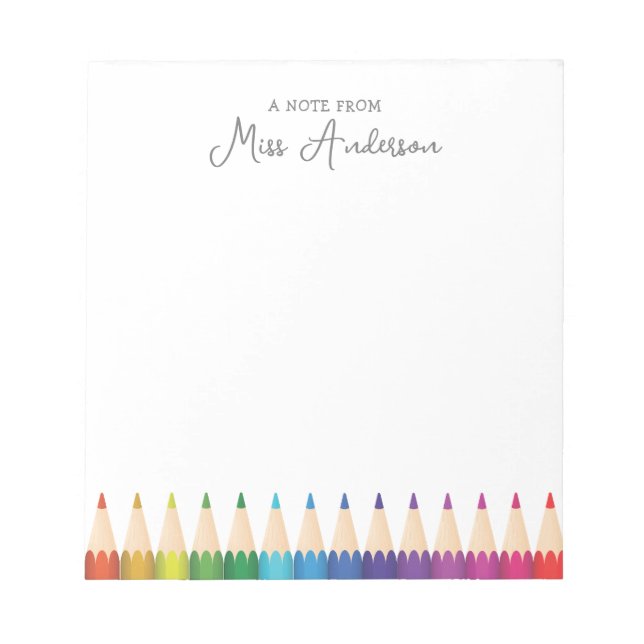 Personalised Teacher's Name Colourful Pencils Notepad (Front)