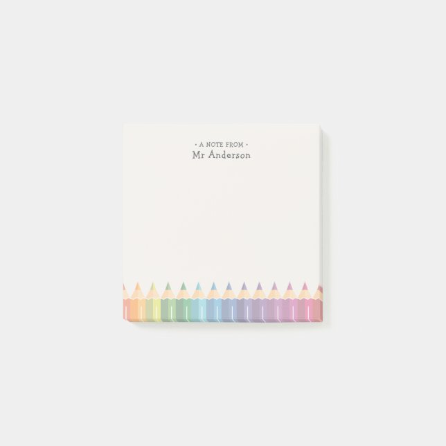 Personalised Teacher's Name Colourful Pencils Post-it Notes (Front)