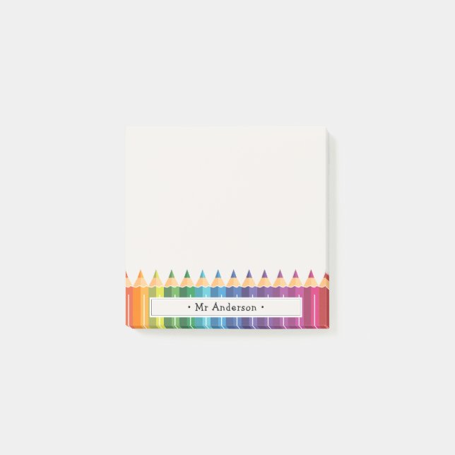 Personalised Teacher's Name Colourful Pencils Post-it Notes (Front)