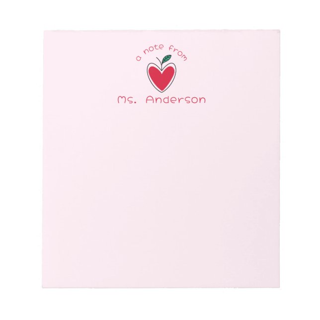Personalised Teacher's Name Heart Apple Valentine Notepad (Front)