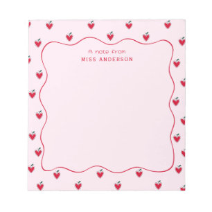 Personalised Teacher's Name Heart Apple Valentine Notepad