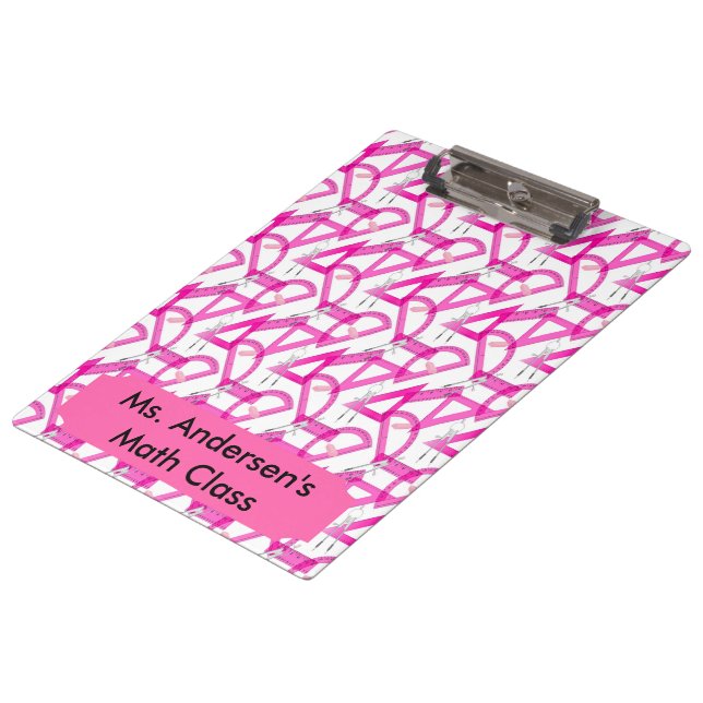 Personalised Teachers Pink Math Tools Clipboard (Angled)