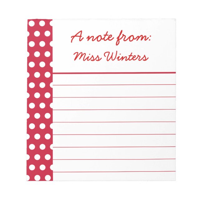Personalised Teacher's Red Dots Notepad Gift (Front)
