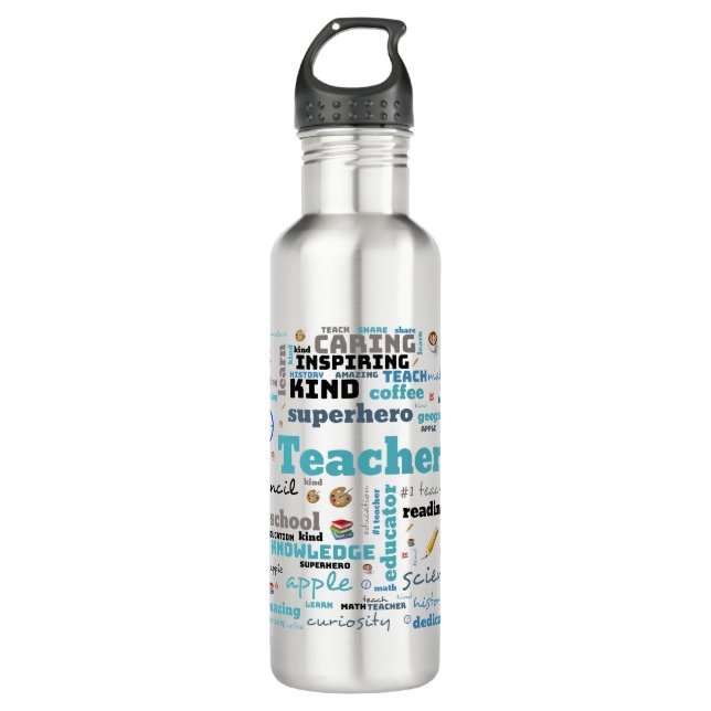 Personalised Teacher's word art 710 Ml Water Bottle (Front)