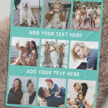 Personalised Teal 9 Photo Collage Fleece Blanket<br><div class="desc">Personalised gift fleecy blanket featuring a teal background that can be changed to any colour,  9 photos of your choice,  and 2 simple text templates for you to customise.</div>