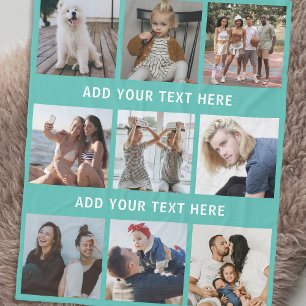 Personalised Teal 9 Photo Collage Fleece Blanket