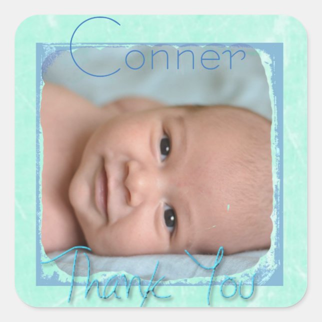 Personalised Teal and Blue Baby Thank You Stickers (Front)