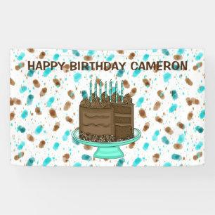 Personalised Teal and Brown Dots Happy Birthday   Banner