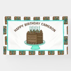 Personalised Teal and Brown Happy Birthday   Banner