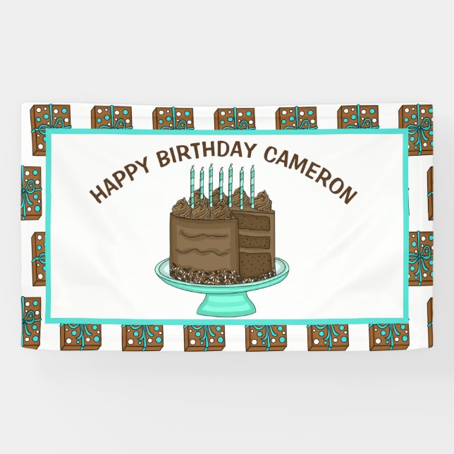 Personalised Teal and Brown Happy Birthday   Banner (Horizontal)