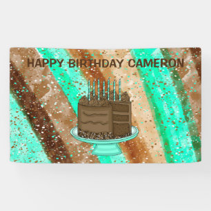Personalised Teal and Brown Happy Birthday Banner