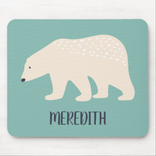 Personalised Teal and Cream Polar Bear Mouse Mat