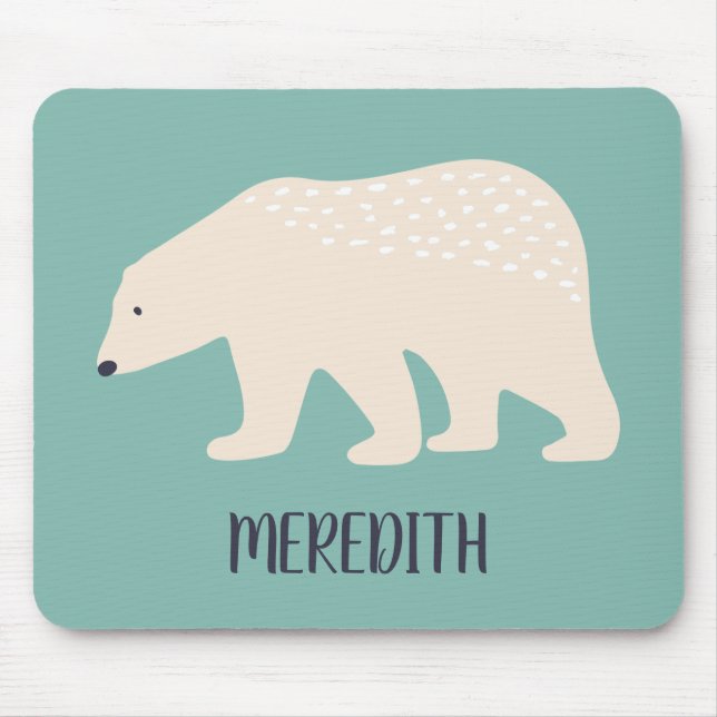 Personalised Teal and Cream Polar Bear Mouse Mat (Front)