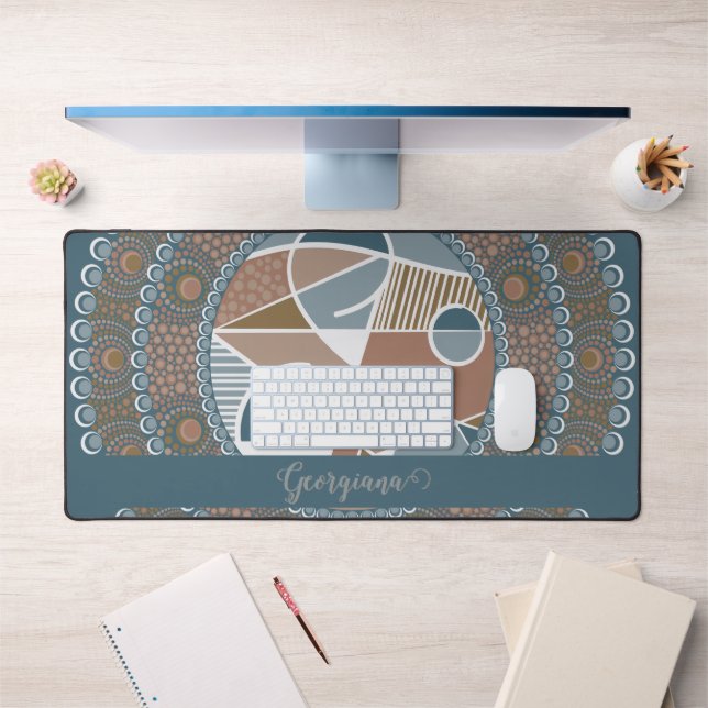 Personalised Teal and Gold Abstract Accent Mandala Desk Mat (Office 1)